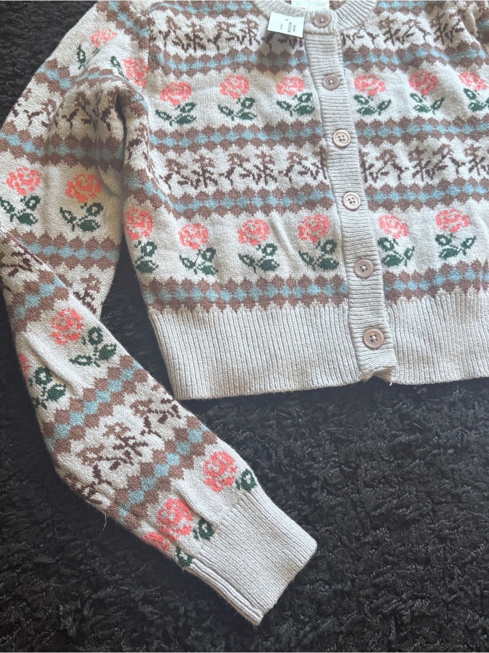 NWT Floral Fair Isle Button Cardigan Sweater - Picture 2 of 6